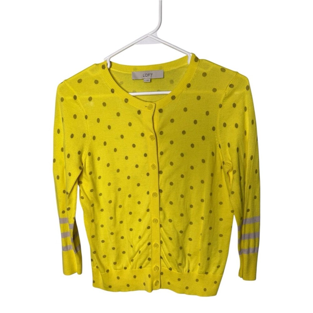 LOFT Yellow Size S Polka Dot Button Cardigan Sweater